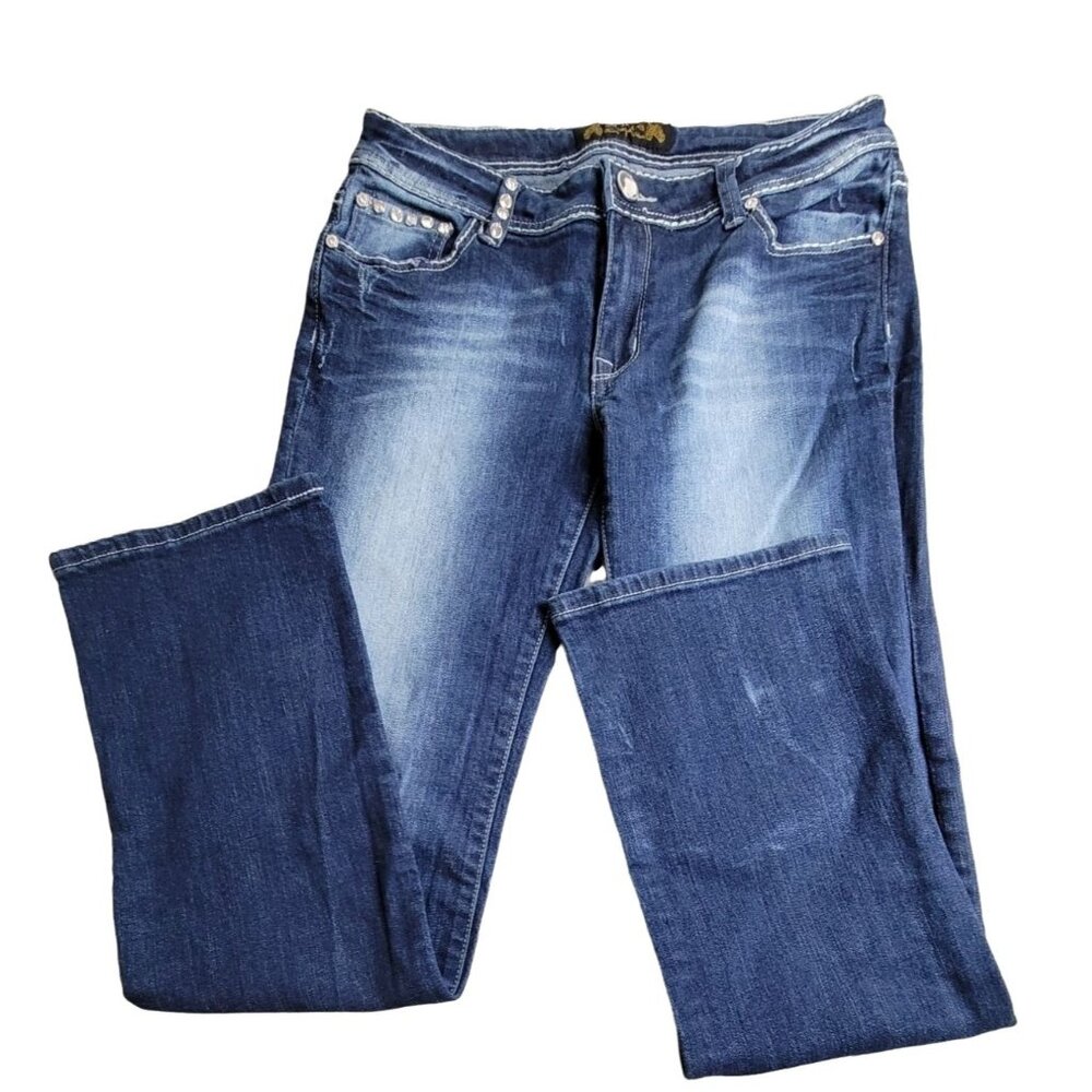 Vo Jeans Womens Jeans Distressed Acid Wash Blue with Bling size 31"  JH1061